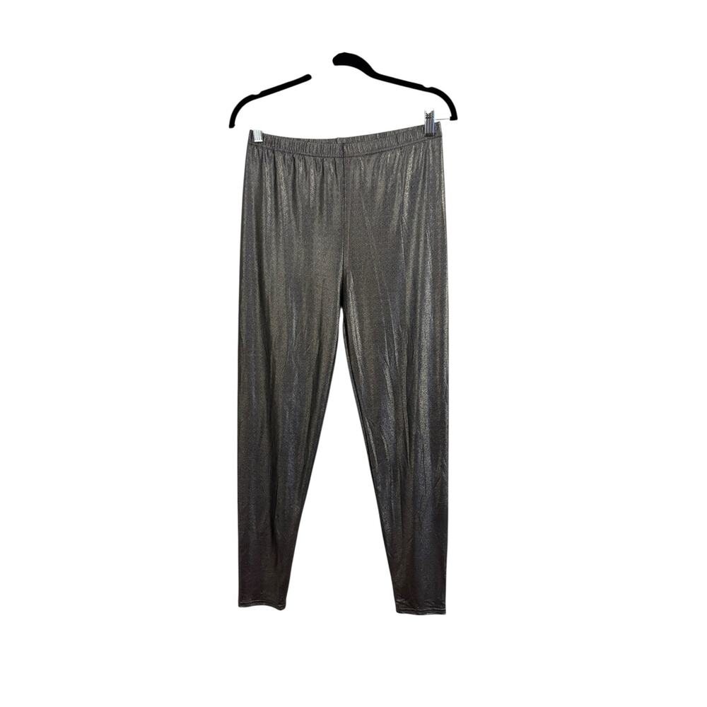 Silver Black Metallic Leggings L/XL Pants Shiny DISCO Party Holiday Party Dance